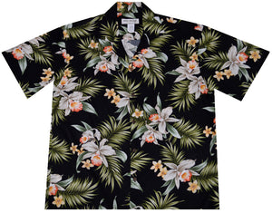 Ky's Blooming Orchid Rayon Hawaiian Shirt Black