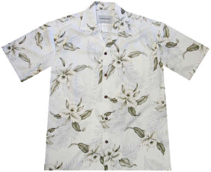 Ky's White Retro Orchid Hawaiian Shirt.