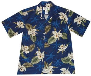 Ky's Classic Orchid Hawaiian Shirt Navy Blue