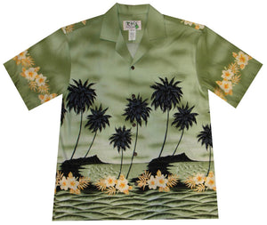 Ky's Green Palm Tree Silhoutte Hawaiian Shirt.