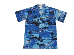 Boy's Hawaiian Shirts S / Navy Blue World War 2 Planes Boy's Hawaiian Shirt