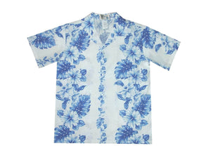 Boy's Hawaiian Shirts S / White w/ Navy Blue Floral Lei Boy's Hawaiian Shirt