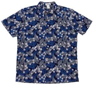 Ky's Palm Spring Button Up Hawaiian Shirt Navy Blue