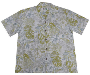 Ky's White Tropical Hibiscus Garden Hawaiian Shirt.