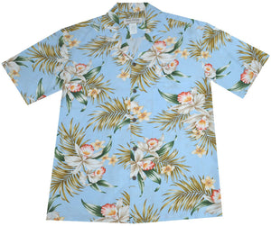 Ky's Blooming Orchid Rayon Hawaiian Shirt Blue