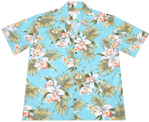 Ky's Blooming Orchid Rayon Hawaiian Shirt Green