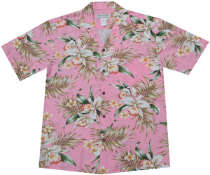 Ky's Blooming Orchid Rayon Hawaiian Shirt Pink