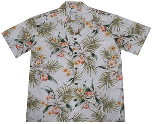 Ky's Blooming Orchid Rayon Hawaiian Shirt White