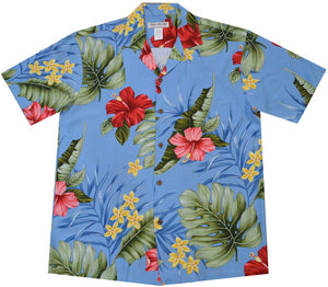 Ky's Classic Hibiscus Rayon Hawaiian Shirt Navy Blue