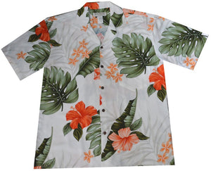 Ky's Classic Hibiscus Rayon Hawaiian Shirt White