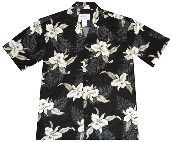 Ky's Black Retro Orchid Hawaiian Shirt.