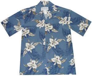 Ky's Blue Retro Orchid Hawaiian Shirt.