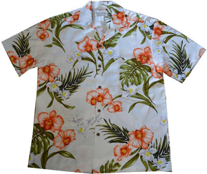 Ky's White Tropical Coral Orchid Hawaiian Shirt.