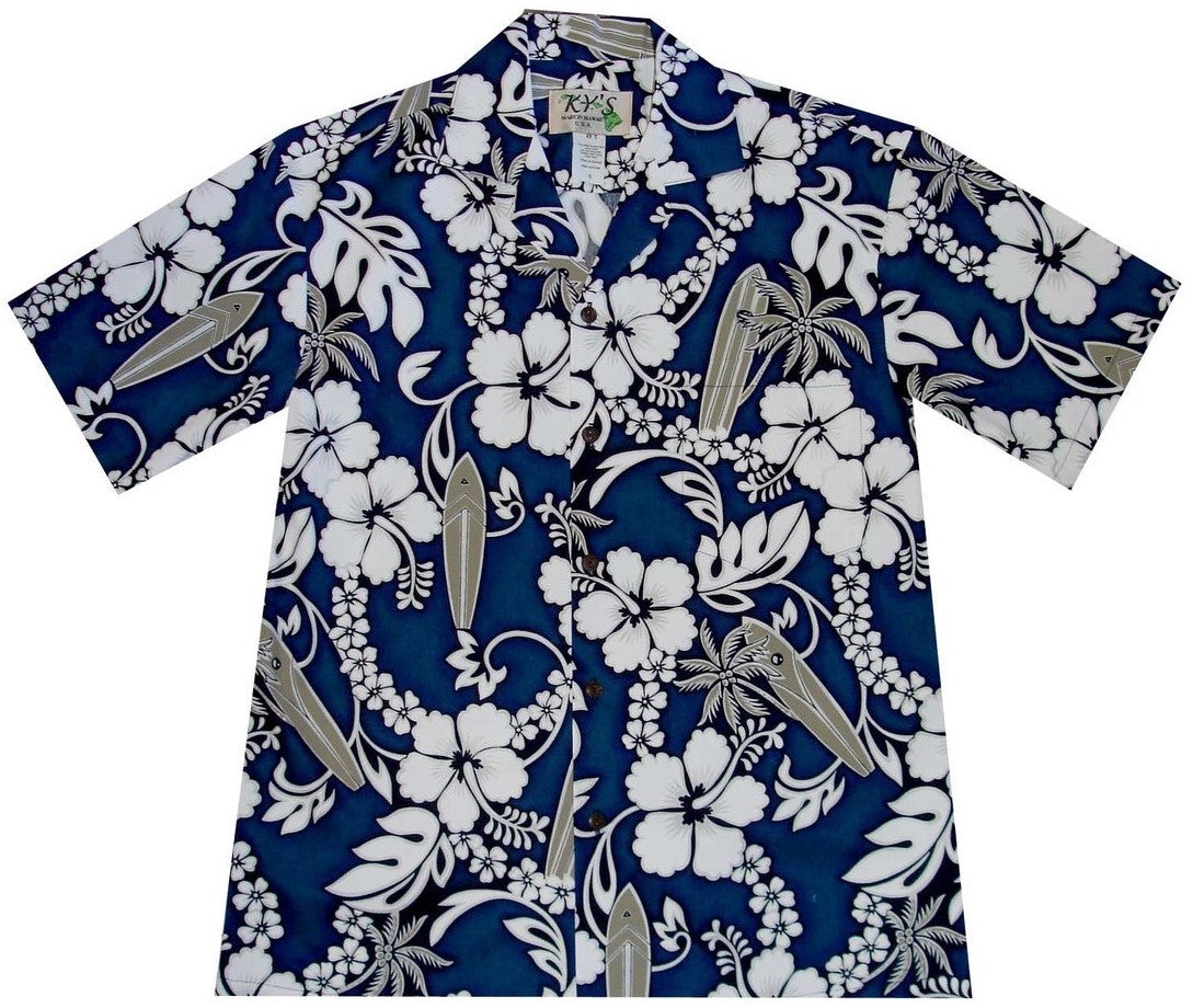 Blue and sale white hawaiian shirt