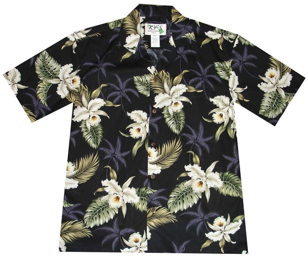 Ky's Classic Orchid Hawaiian Shirt Black