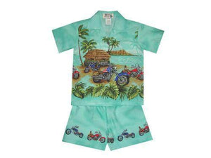 Boy's Set 2 / Green Tropical Motorcycles Boy's Cabana Set