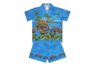 Boy's Set 2 / Navy Blue Tropical Motorcycles Boy's Cabana Set