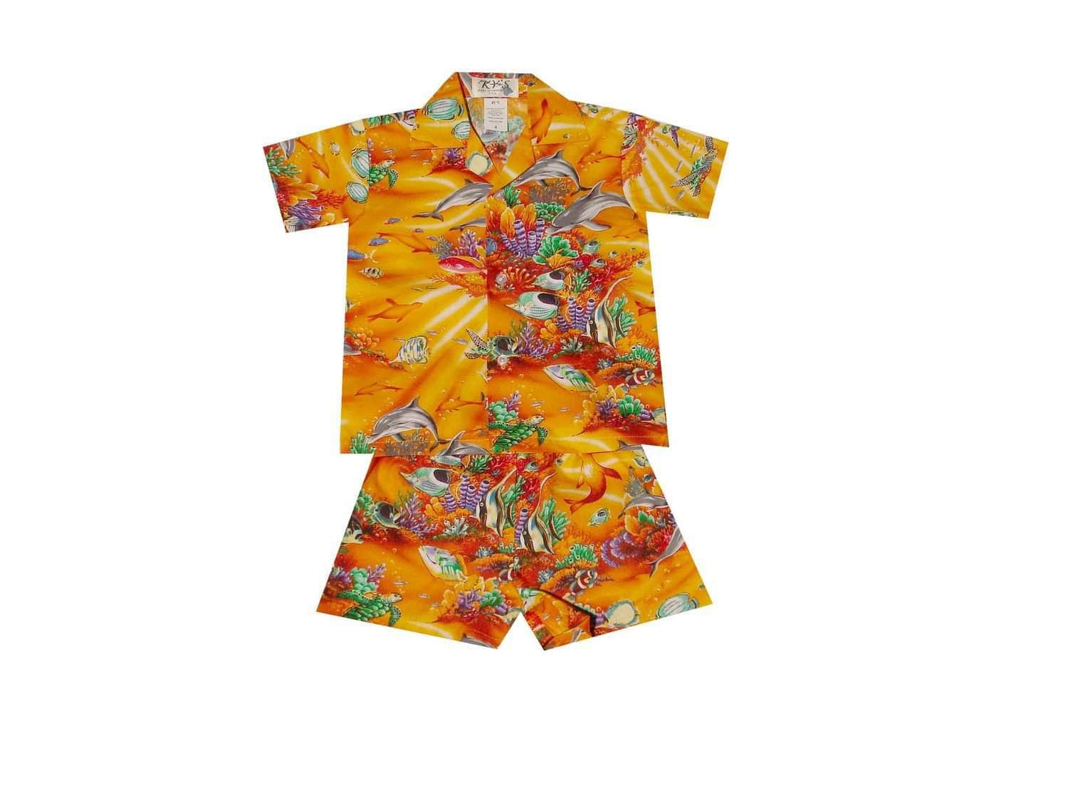 Boy's Set 2 / Orange Coral Reef Boy's Cabana Set