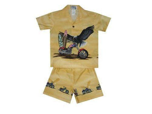 Boy's Set 2 / Yellow Patriotic Motorcycle Boy's Cabana Set