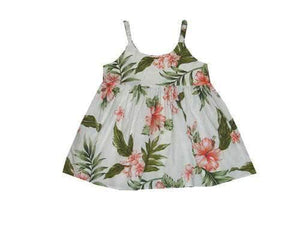 Girl's Bungee Dress 6M / White w/ Coral Garden Hibiscus Girl's Hawaiian Bungee Dress