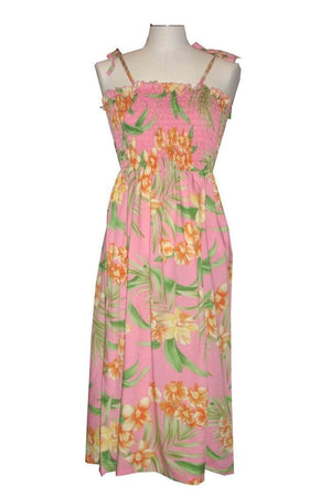 Tube Dress Coral / Midi Wild Hawaiian Orchid Hawaiian Tube Dress