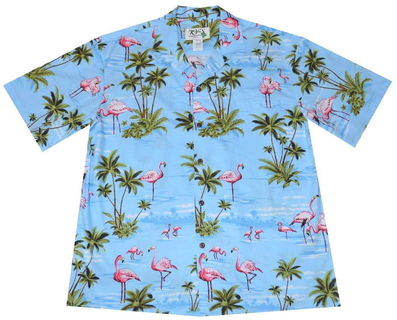 Flamingo US Flag Firework Pattern Full Printed Hawaiian Shirt