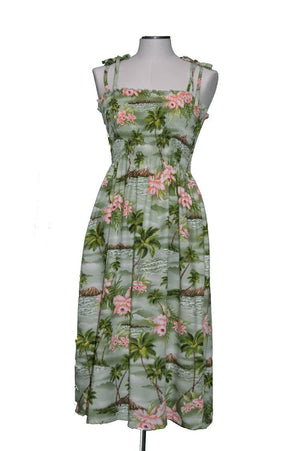 Mid-Length Tube Dress Green / Midi Diamond Head Orchid Hawaiian Tube Dress