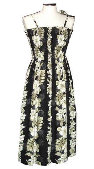 Ky's Black Floral Lei Hawaiian Elastic Tube Dress.