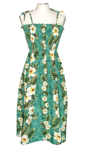 Ky's Green Hibiscus Panel Hawaiian Elastic Tube Dress.