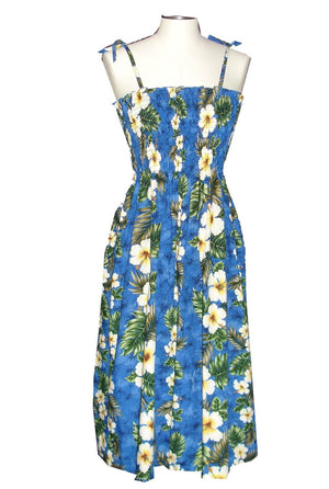 Ky's Navy Blue Hibiscus Panel Hawaiian Elastic Tube Dress.