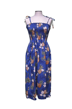 Tube Dress Navy Blue / Midi Pineapple Mania Hawaiian Tube Dress