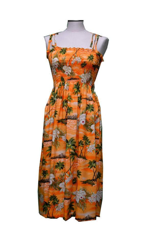 Mid-Length Tube Dress Orange / Midi Diamond Head Orchid Hawaiian Tube Dress