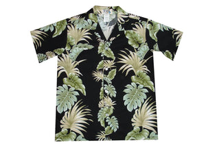 Boy's Hawaiian Shirts S / Black Hawaiian Leaves Boy's Hawaiian Shirt
