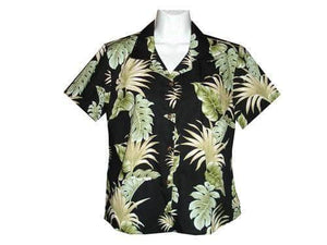 Girl's Hawaiian Blouse S / Black Hawaiian Leaves Girl's Hawaiian Blouse