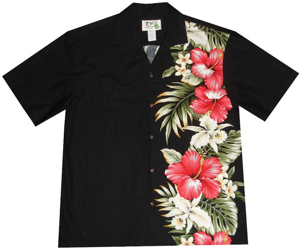 Ky's Red Hibiscus and Orchid Hawaiian Panel Shirt