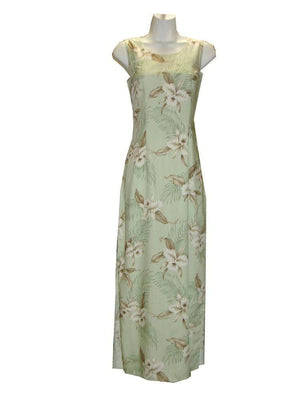 Long Tank Dress S / Green Garden Orchid Long Tank Hawaiian Dress