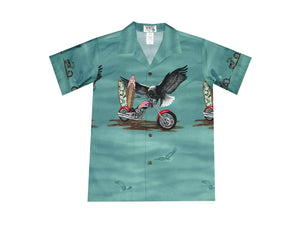Boy's Hawaiian Shirts S / Green Patriotic Motorcycle Boy's Hawaiian Shirt