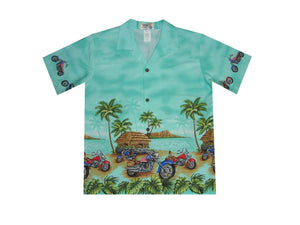 Boy's Hawaiian Shirts S / Green Tropical Motorcycles Boy's Hawaiian Shirt