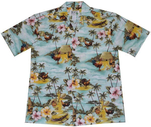 KY's Green Wild Rooster Hawaiian Shirt.