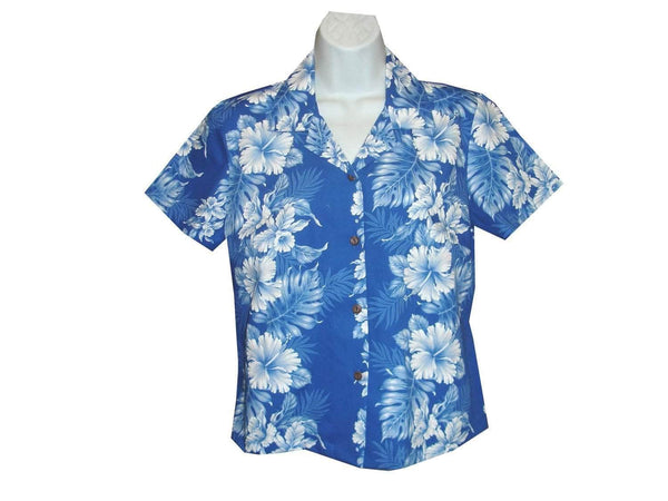 Girl's Hawaiian Blouse S / Navy Blue Floral Lei Girl's Hawaiian Blouse