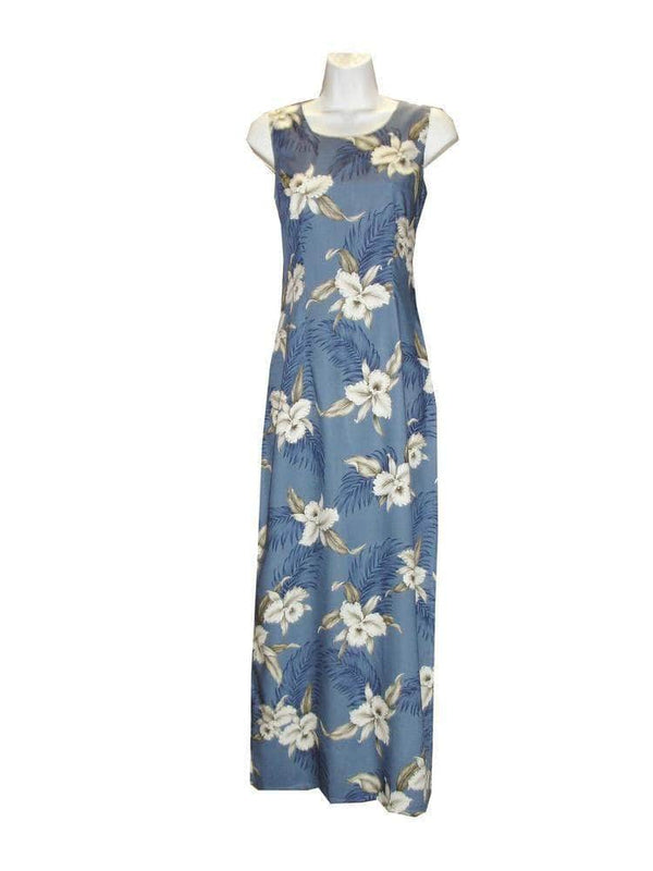Long Tank Dress S / Navy Blue Garden Orchid Long Tank Hawaiian Dress