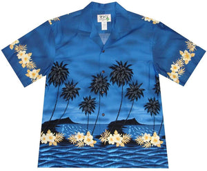 Ky's Navy Blue Palm Tree Silhoutte Hawaiian Shirt.
