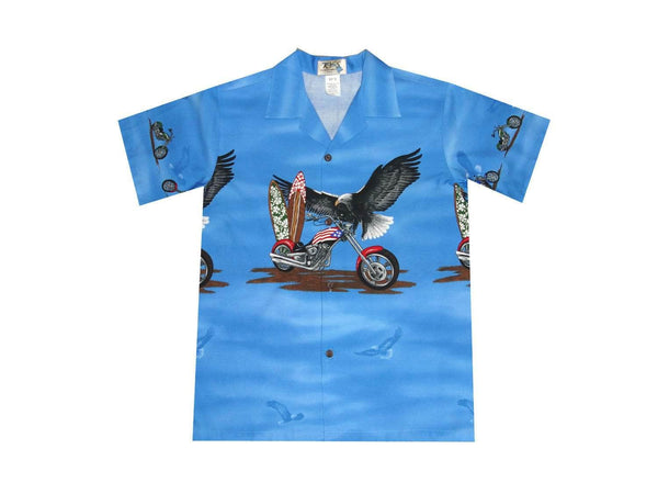 Boy's Hawaiian Shirts S / Navy Blue Patriotic Motorcycle Boy's Hawaiian Shirt