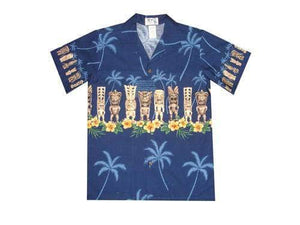 Boy's Hawaiian Shirts S / Navy Blue Tiki Statues Boy's Hawaiian Shirt
