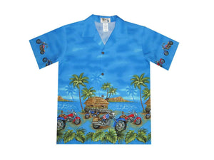Boy's Hawaiian Shirts S / Navy Blue Tropical Motorcycles Boy's Hawaiian Shirt