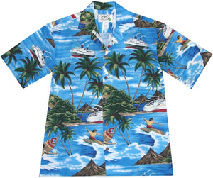 S / Navy Blue Tropical Vacation Hawaiian Shirt