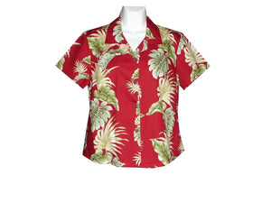 Girl's Hawaiian Blouse S / Red Hawaiian Leaves Girl's Hawaiian Blouse