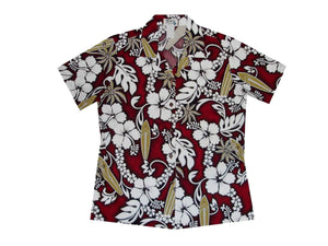 Hawaiian Blouse S / Red Hibiscus and Surfboard Women's Hawaiian Shirt