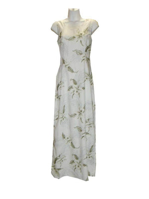 Long Tank Dress S / White Garden Orchid Long Tank Hawaiian Dress