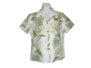 Girl's Hawaiian Blouse S / White Hawaiian Leaves Girl's Hawaiian Blouse